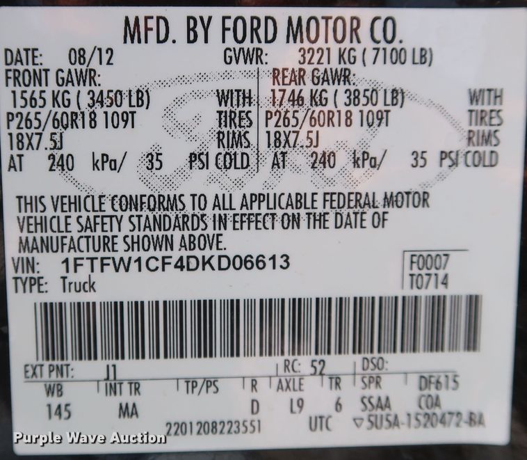 image for item JP9370 2013 Ford F150  SuperCrew pickup truck