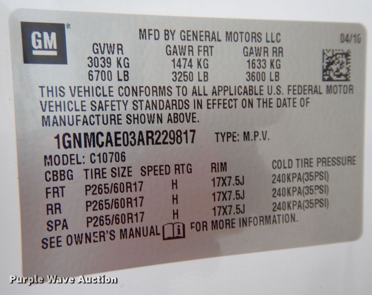 image for item DJ7457 2010 Chevrolet Tahoe  SUV