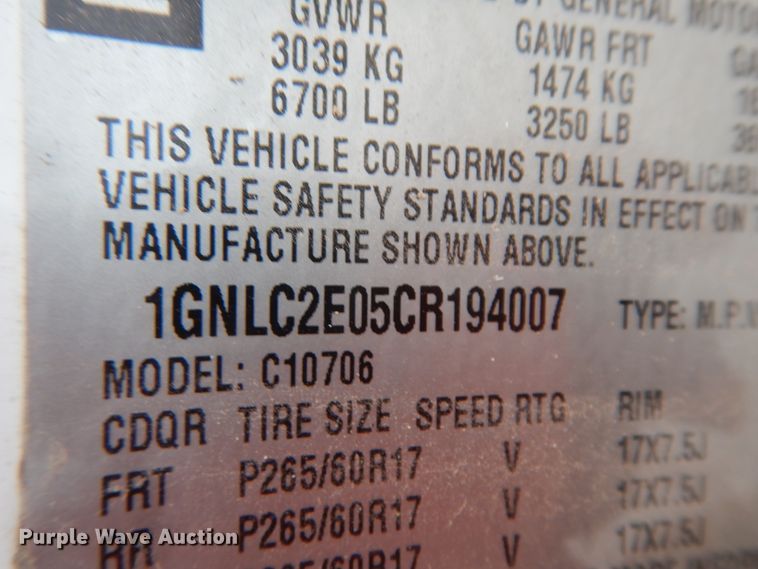 image for item DJ7458 2012 Chevrolet Tahoe Police  SUV