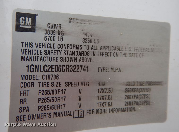 image for item DJ7459 2012 Chevrolet Tahoe Police  SUV