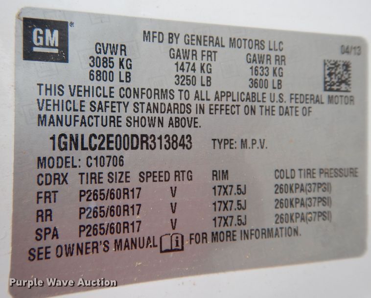 image for item DJ7460 2013 Chevrolet Tahoe Police  SUV