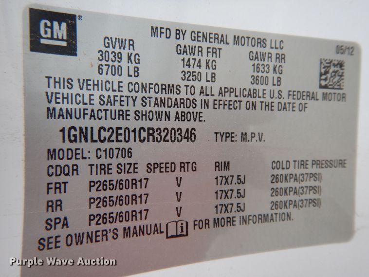 image for item DJ7461 2012 Chevrolet Tahoe Police  SUV