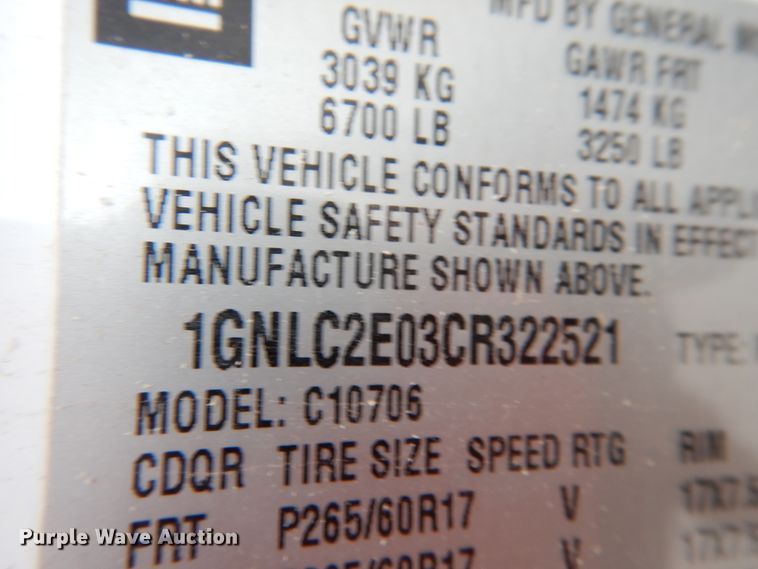 image for item DJ7462 2012 Chevrolet Tahoe Police  SUV