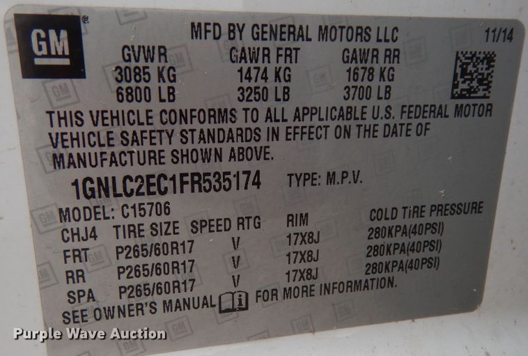 image for item DJ7463 2015 Chevrolet Tahoe Police  SUV