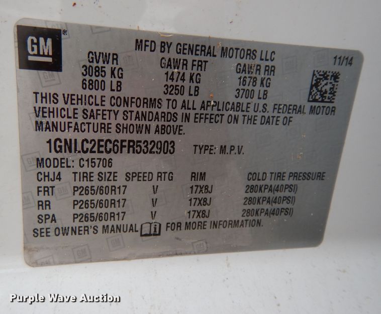 image for item DJ7464 2015 Chevrolet Tahoe Police  SUV