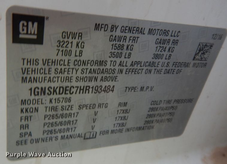 image for item DJ7466 2017 Chevrolet Tahoe Police  SUV