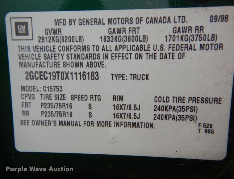 image for item DJ7468 1999 Chevrolet Silverado 1500  Ext. Cab pickup truck