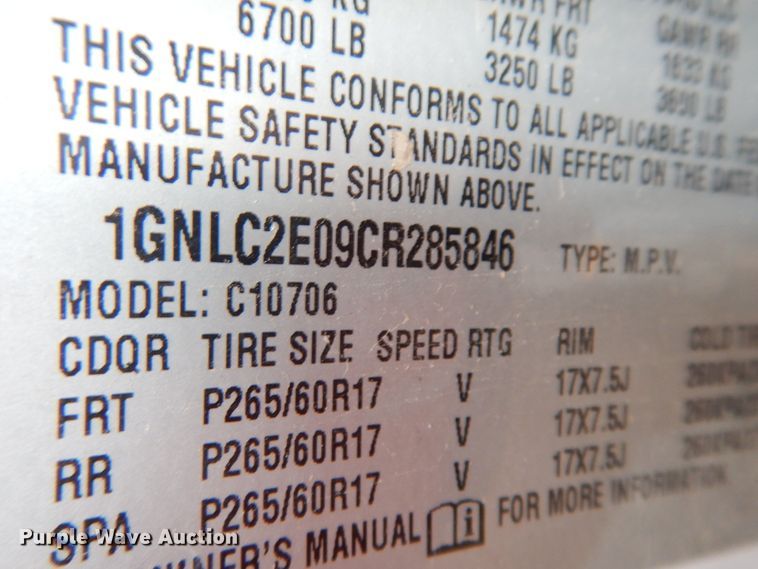 image for item DJ7469 2012 Chevrolet Tahoe Police  SUV