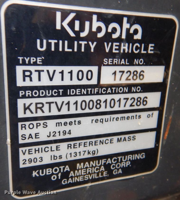 image for item DK1377 Kubota RTV1100  utility vehicle