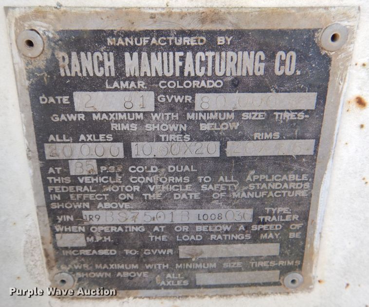 image for item DL0630 1981 Ranch Manufacturing Co  bottom dump trailer