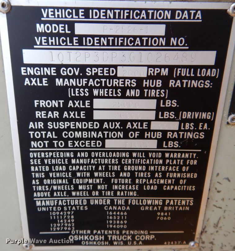 image for item DL5766 1986 Oshkosh P-2526-1  dump truck