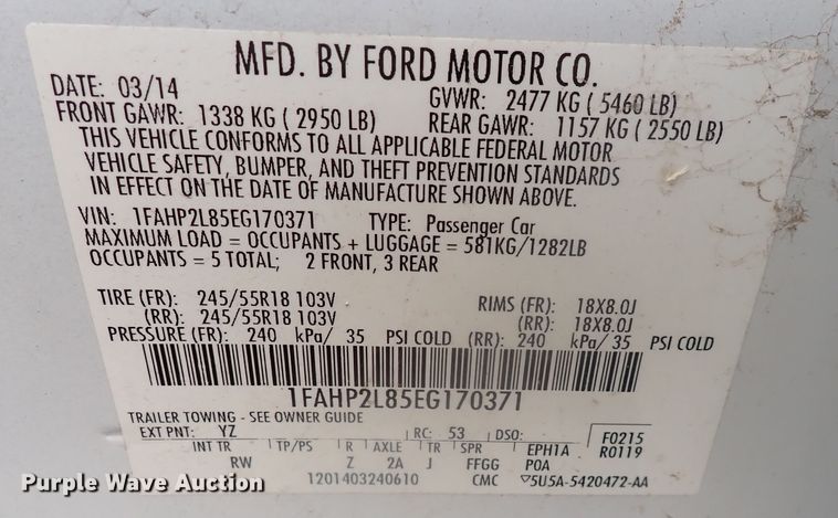 image for item DL7705 2014 Ford Taurus Police Interceptor