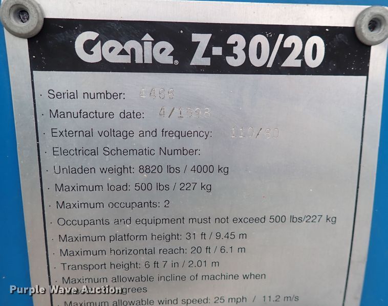 image for item IK9184 1998 Genie Z-30/20  boom lift