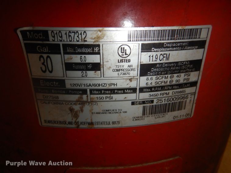 image for item IM9563 Craftsman 919.167312  air compressor