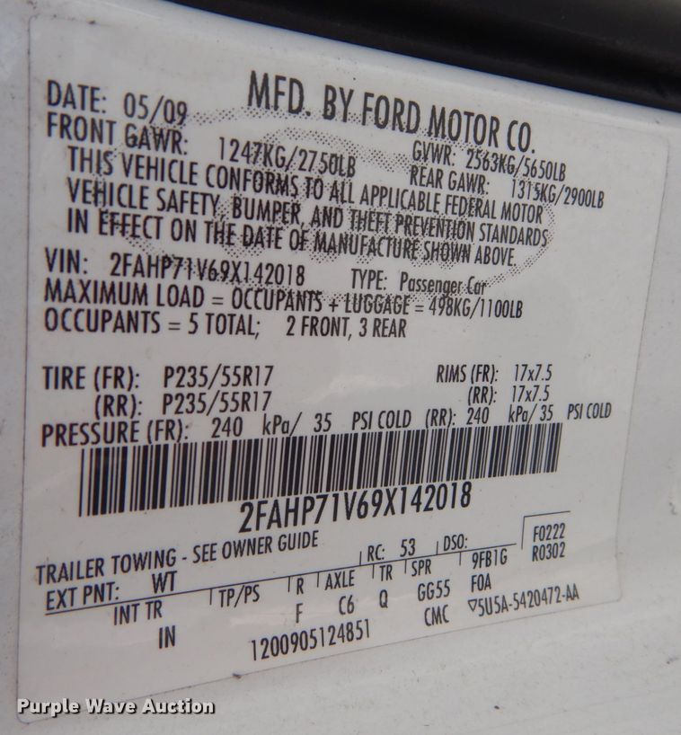 image for item IV9534 2009 Ford Crown Victoria Police Interceptor