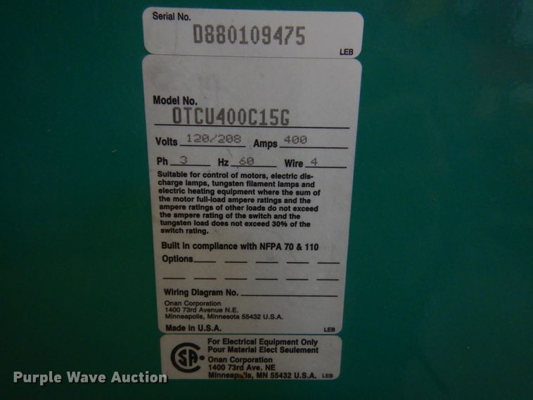 image for item JJ9905 Onan 100  generator