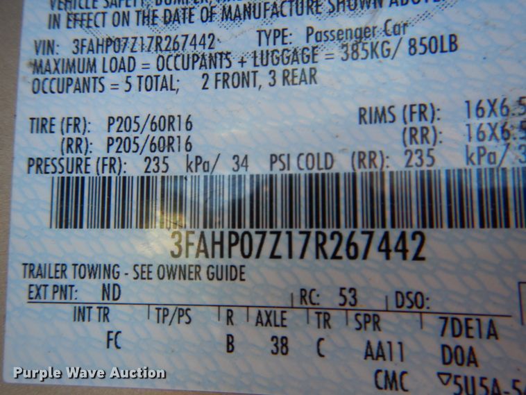 image for item JS9297 2007 Ford Fusion SE