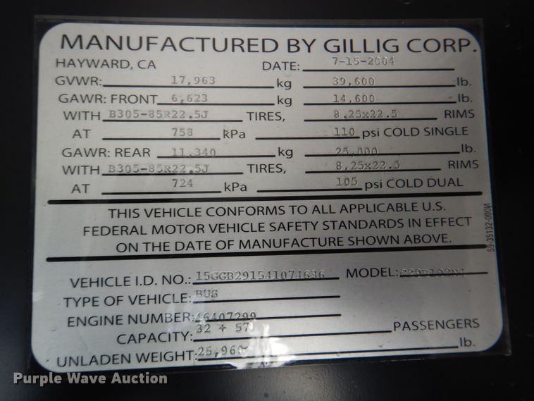 image for item JS9300 2004 Gillig  shuttle bus