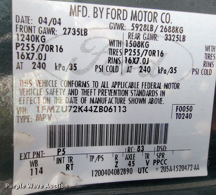 image for item KQ9097 2004 Ford Explorer  SUV