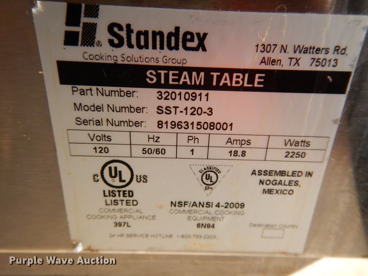 image for item KY9624 Standex Superior SST-120-3  stainless steel steam table