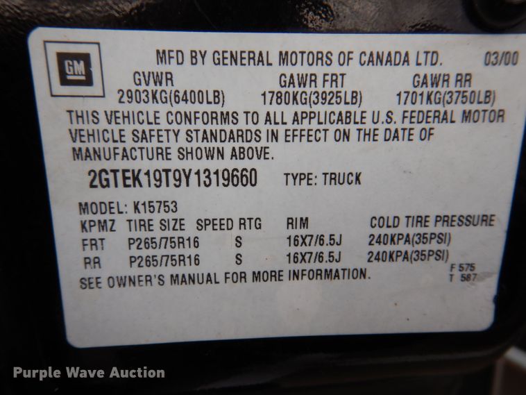 image for item KY9631 2000 GMC Sierra 1500  Ext. Cab pickup truck