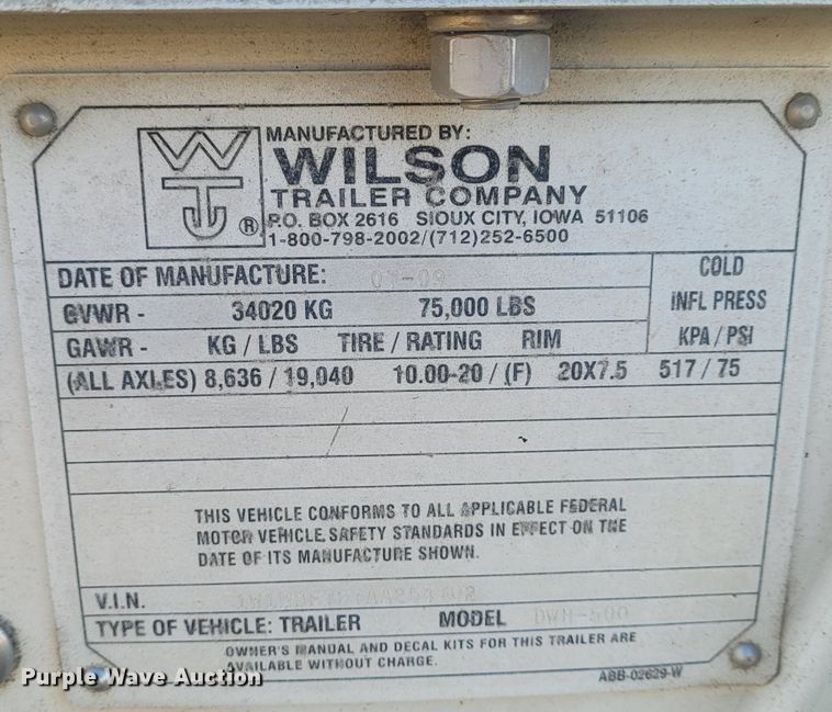 image for item FC9090 2010 Wilson DWH-500 Pace Setter  grain trailer