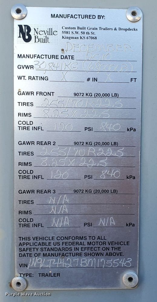 image for item GK9974 2011 Neville  livestock trailer