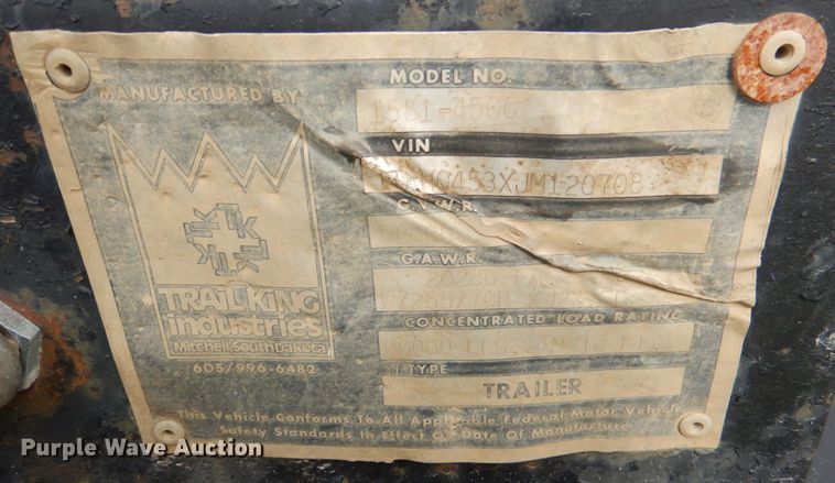 image for item KQ9641 1988 Trail King 1551-4500  lowboy equipment trailer