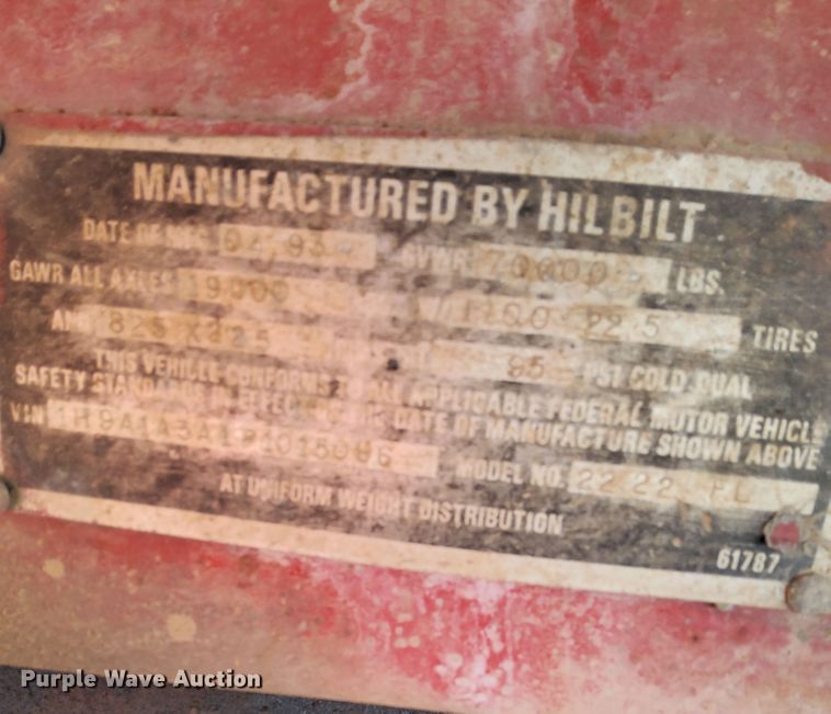 image for item DA5487 1993 Hilbilt  end dump trailer