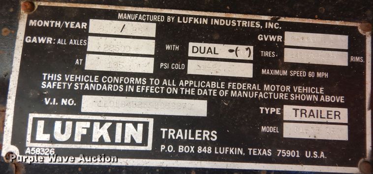 image for item DJ7444 1985 Lufkin FL-75 AR  flatbed trailer