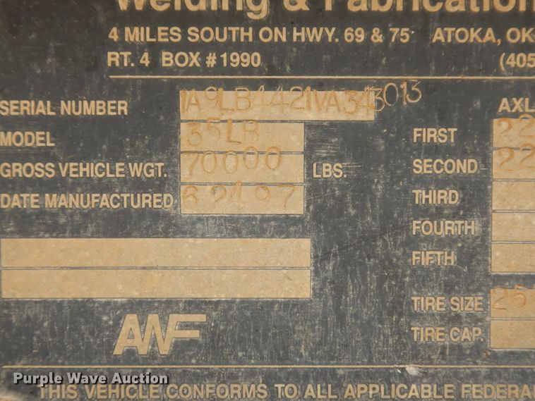 image for item DJ7475 1997 Atoka Welding & Fabrication LB  drop deck equipment trailer