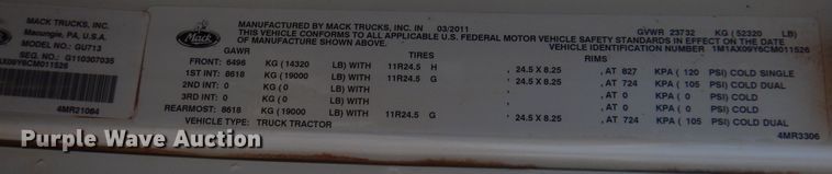 image for item DJ7522 2012 Mack GU713  semi truck