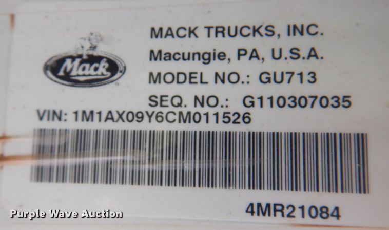 image for item DJ7522 2012 Mack GU713  semi truck