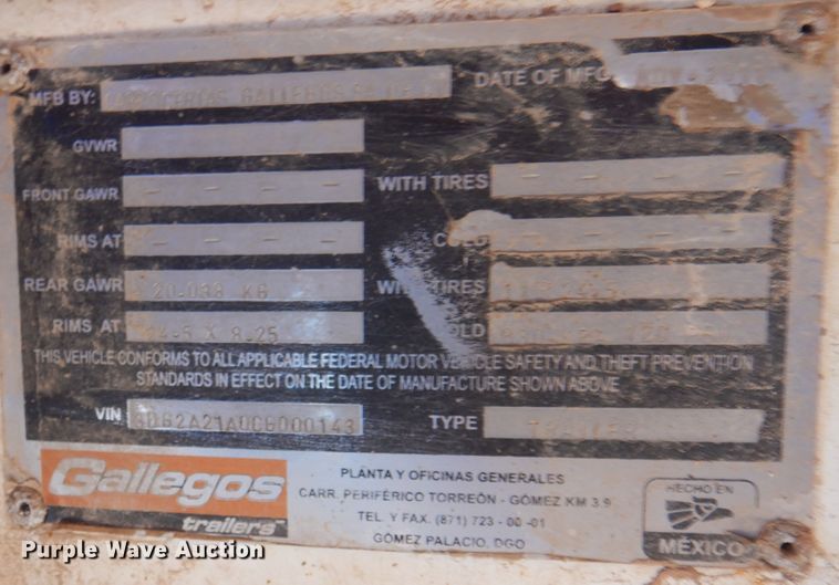 image for item DJ7526 2012 Gallegos  tank trailer