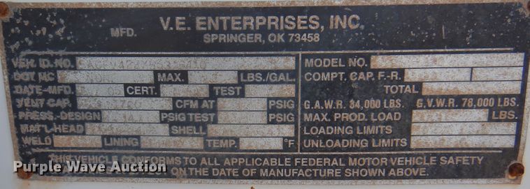 image for item DJ7527 2005 Eagle EV13  tank trailer