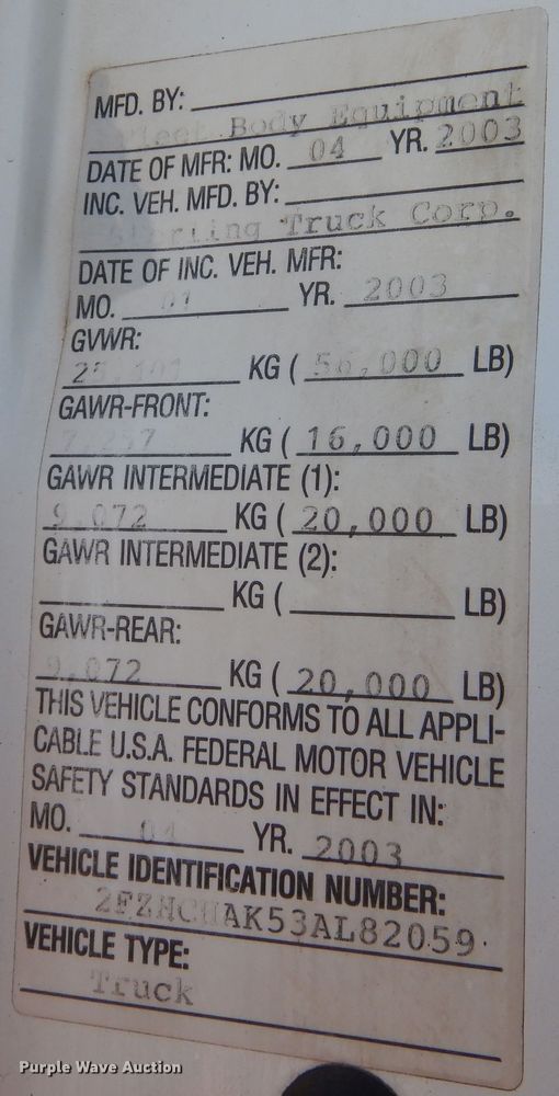 image for item DJ8885 2003 Sterling Acterra  crane truck