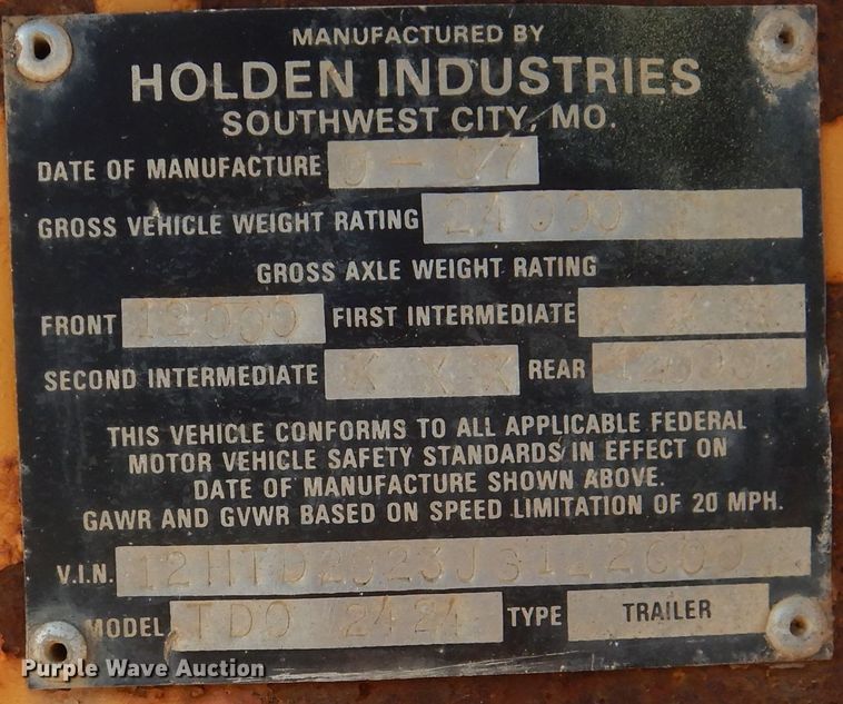 image for item DJ8886 1988 Holden TDO2424  equipment trailer