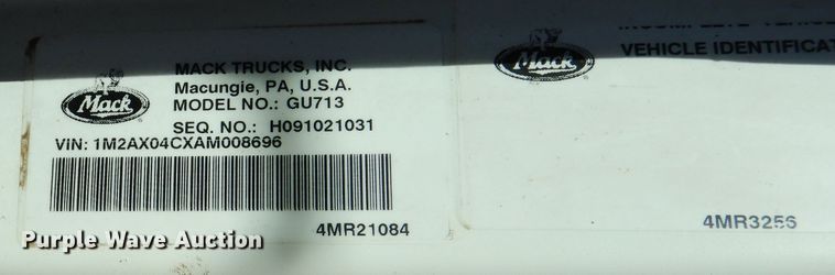 image for item DJ8887 2010 Mack GU713  winch truck