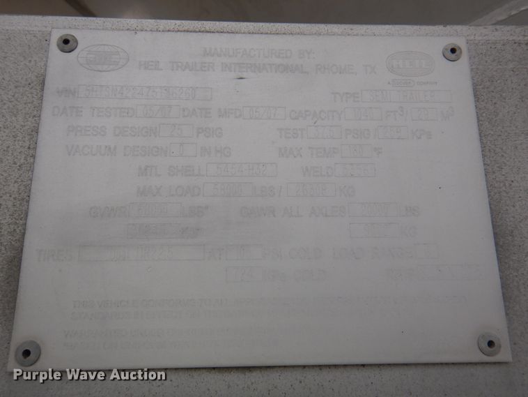 image for item DK1355 2007 Heil  pneumatic dry bulk trailer