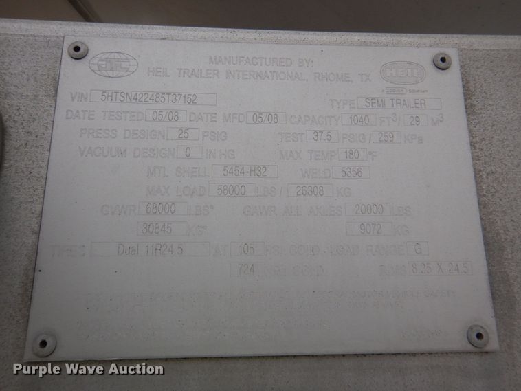 image for item DK1357 2008 Heil  pneumatic dry bulk trailer