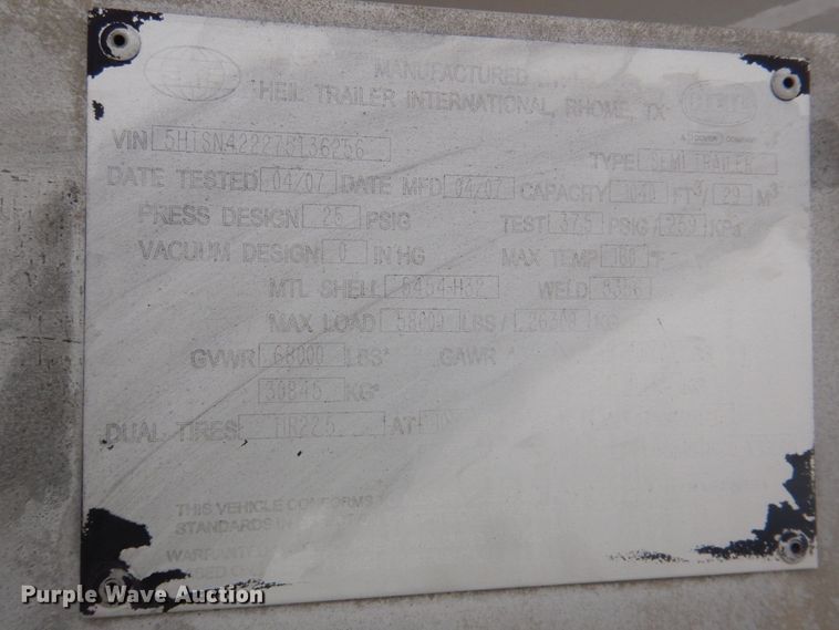 image for item DK1361 2007 Heil  pneumatic dry bulk trailer