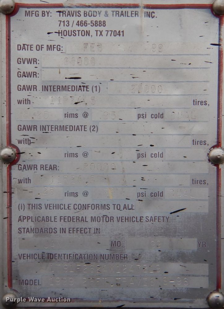 image for item DL0695 1999 Travis S-96  end dump trailer