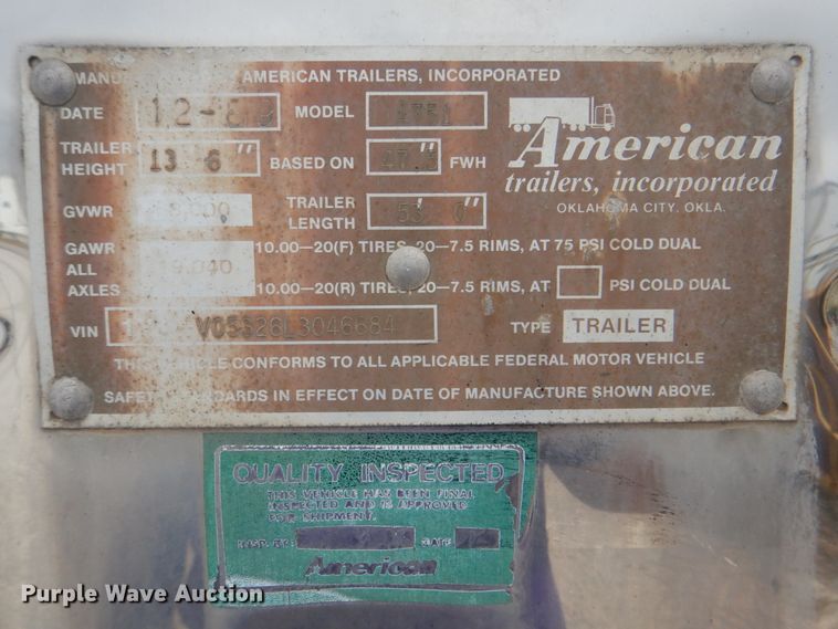 image for item DN6520 1990 American Trailers Inc A751  dry van trailer