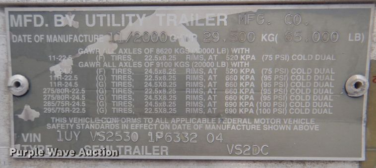 image for item DN6521 2001 Utility Trailer MFG VS2DC  dry van trailer