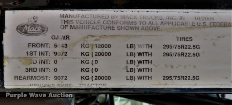 image for item FP9450 2007 Mack CHN613  semi truck