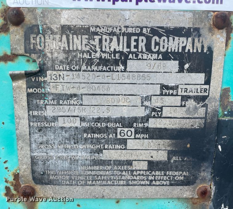 image for item ID9532 1990 Fontaine FTW-4-8045A  flatbed trailer