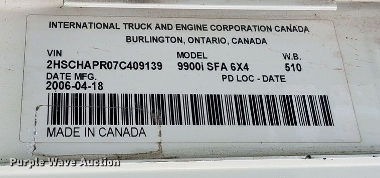 image for item IV9537 2007 International 9900i  truck cab and chassis