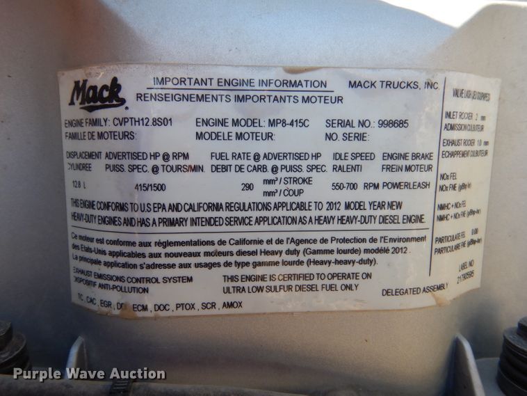 image for item IV9824 2013 Mack GU713  truck cab and chassis