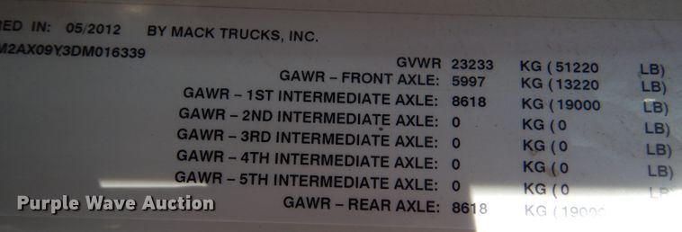 image for item IV9824 2013 Mack GU713  truck cab and chassis