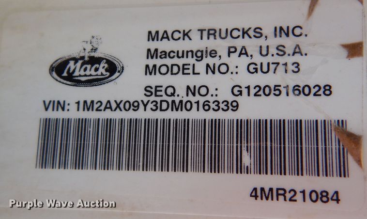 image for item IV9824 2013 Mack GU713  truck cab and chassis